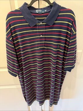 Ralph Lauren Navy Polo with Red and Yellow Stripes